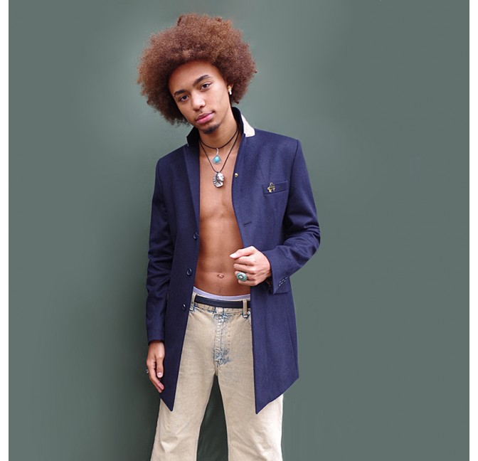 Manteau homme en laine et cachemire marine