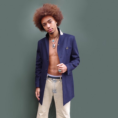 Manteau homme en laine et cachemire marine