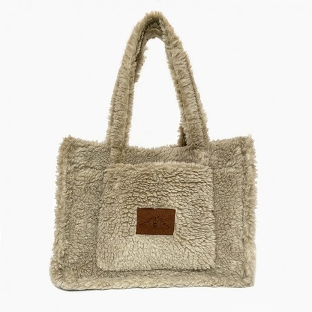 Sac cabas en fausse fourrure mouton beige