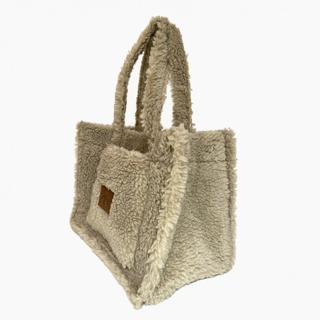 Sac cabas en fausse fourrure mouton beige