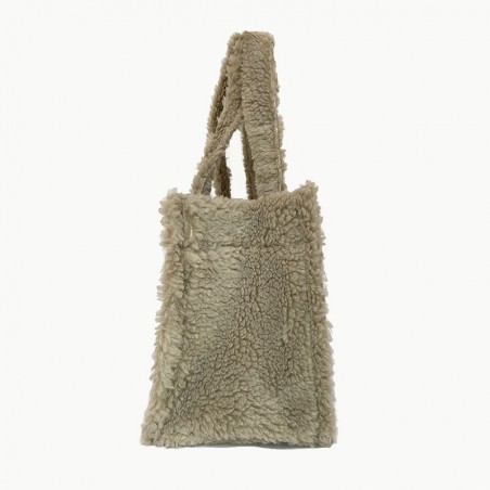 Sac cabas en fausse fourrure mouton beige