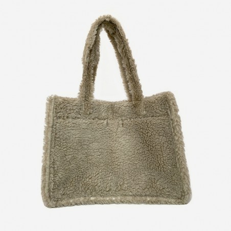 Sac cabas en fausse fourrure mouton beige