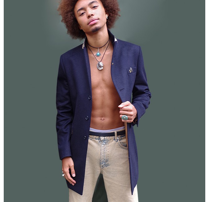 Manteau homme en laine et cachemire marine