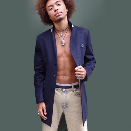 Manteau homme en laine et cachemire marine