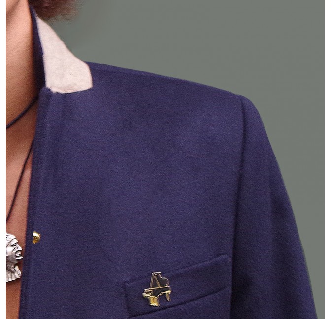 Manteau homme en laine et cachemire marine, détail tissu