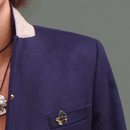 Manteau homme en laine et cachemire marine, détail tissu