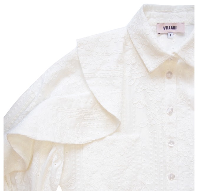 Chemisier broderie anglaise blanche avec volants