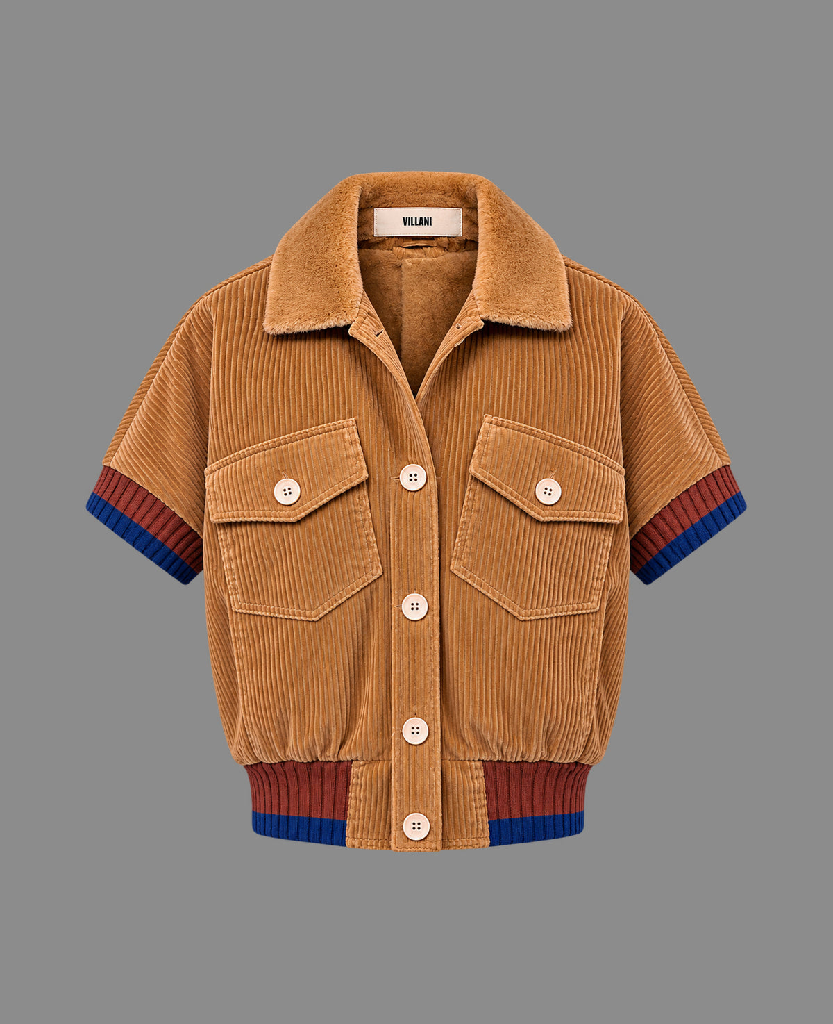 Camel corduroy jacket with faux fur lining