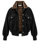 Black jacket with leopard faux fur lining