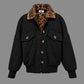 Black jacket with leopard faux fur lining