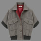Blouson manches courtes en laine chevron gris avec bord côte noir