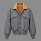 Grey flannel jacket lined with beige faux fur