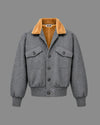 Grey flannel jacket lined with beige faux fur