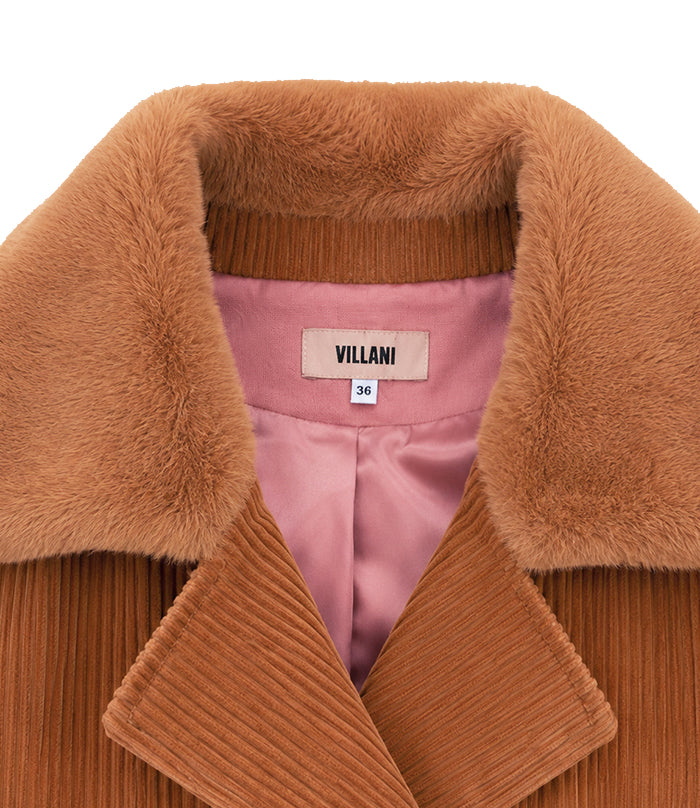 Camel beige corduroy double-breasted pea coat