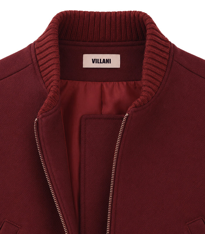 Oversized shoulder garnet pure wool jacket