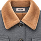 Grey flannel jacket lined with beige faux fur