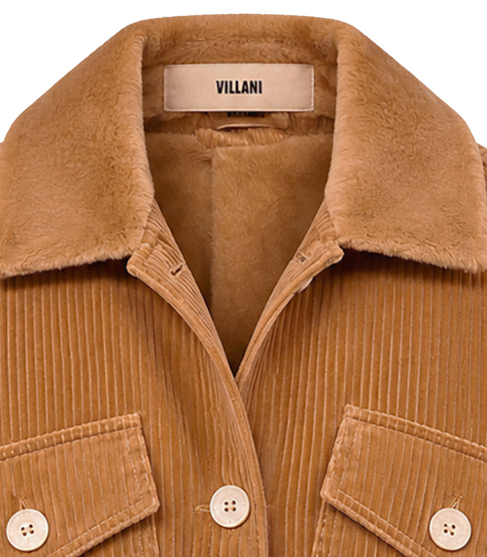 Camel corduroy jacket with faux fur lining