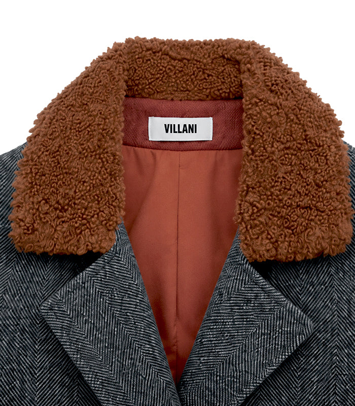 Grey herringbone pure wool pea coat