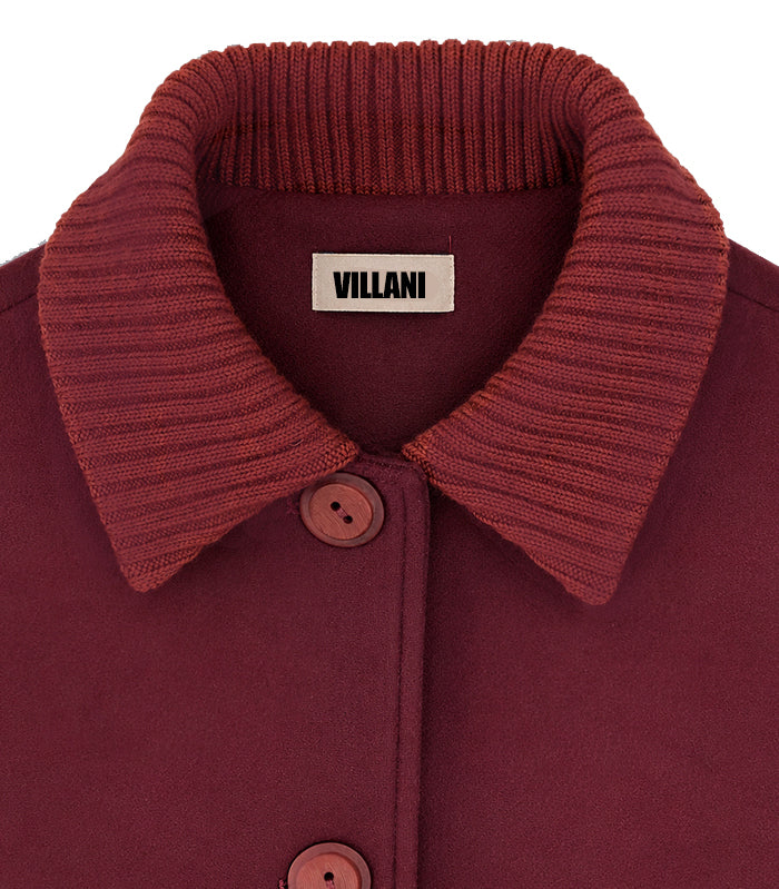 Pure wool balloon-sleeve coat in garnet