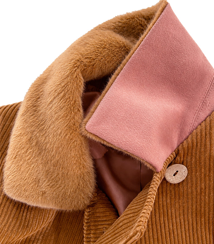 Camel beige corduroy double-breasted pea coat