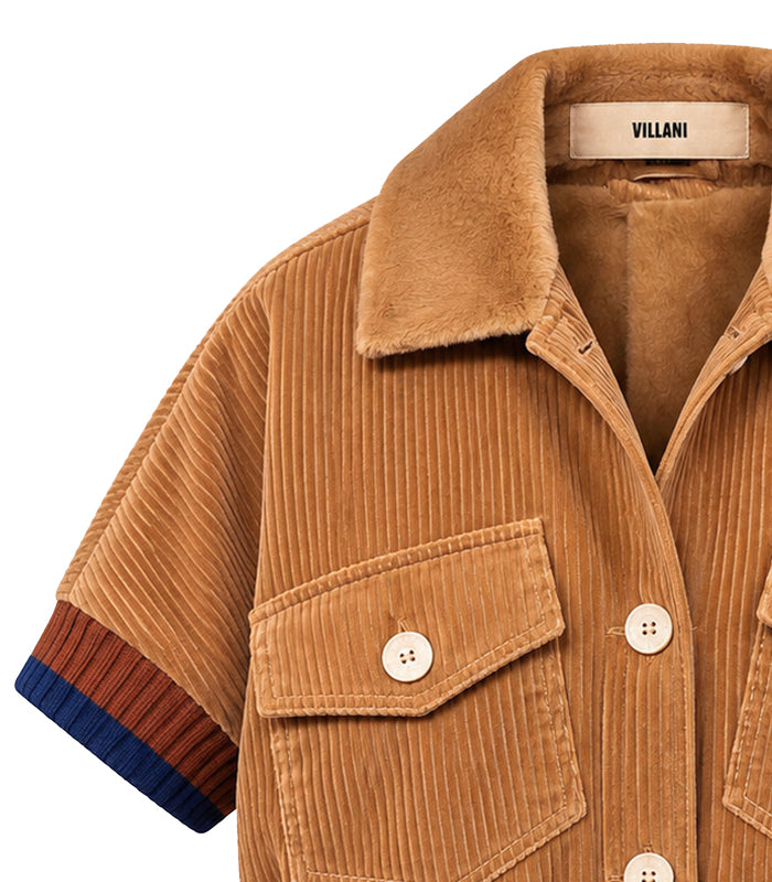 Camel corduroy jacket with faux fur lining