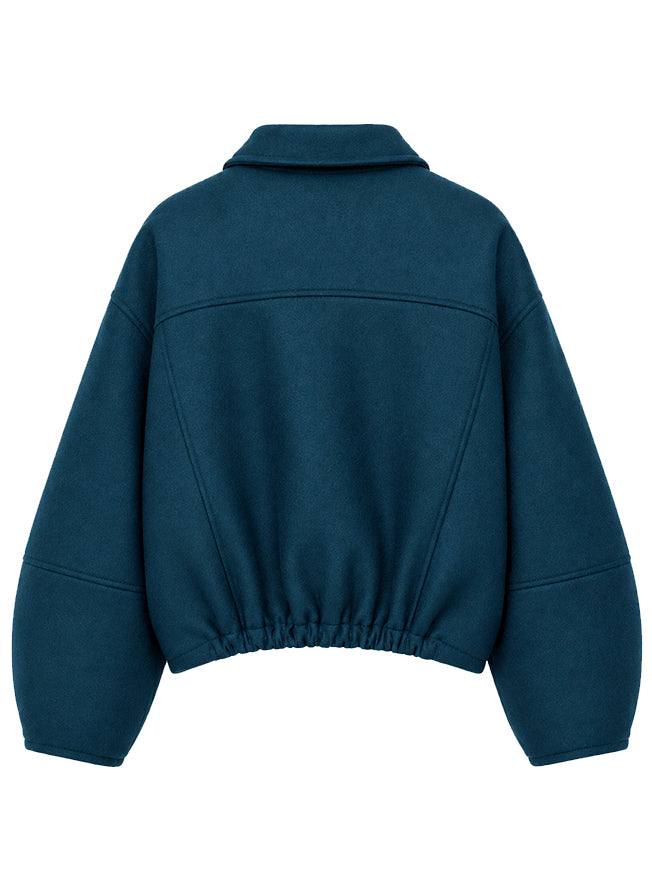 Petroleum blue wool balloon-sleeve jacket