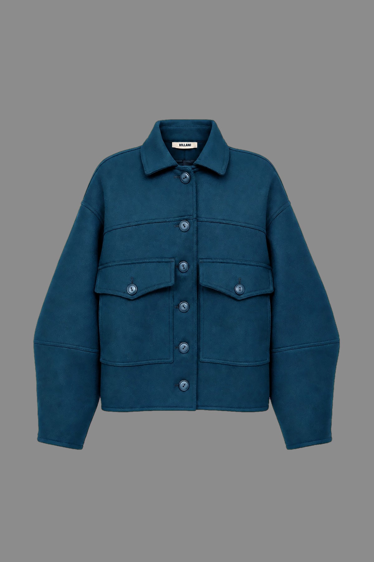 Petroleum blue wool balloon-sleeve jacket