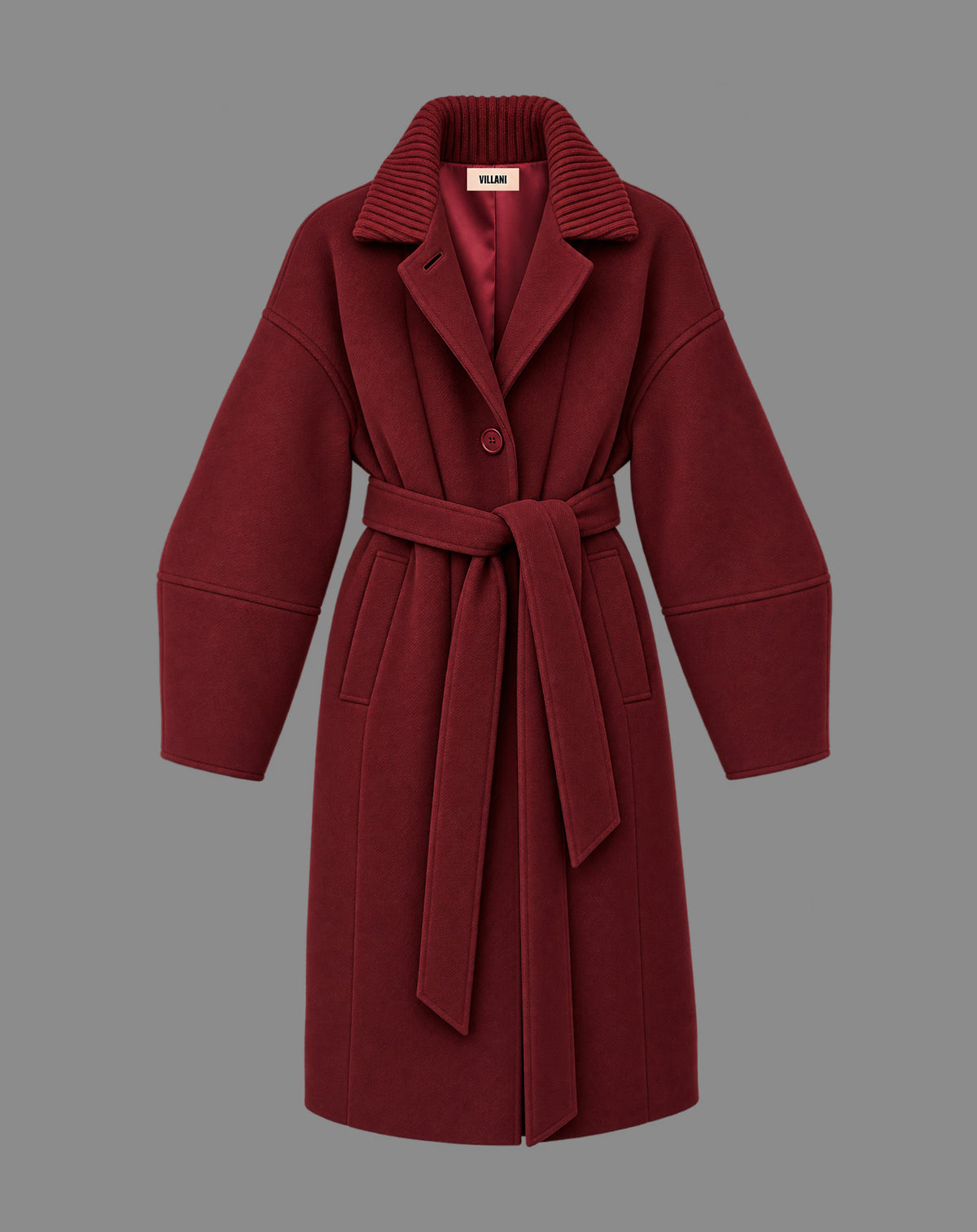 Pure wool balloon-sleeve coat in garnet