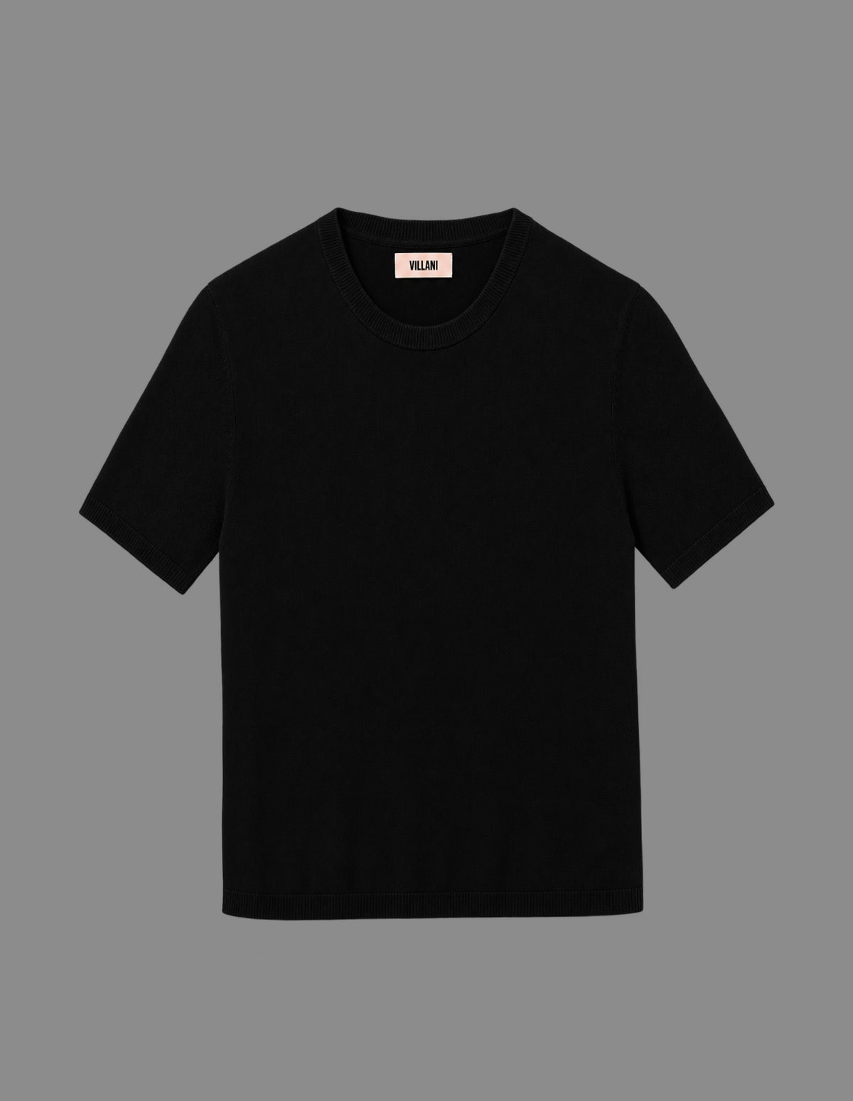 Black short-sleeved crew neck sweater
