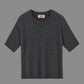 Charcoal grey short-sleeved crew neck sweater in fluffy knit