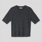 Charcoal grey short-sleeved crew neck sweater in fluffy knit