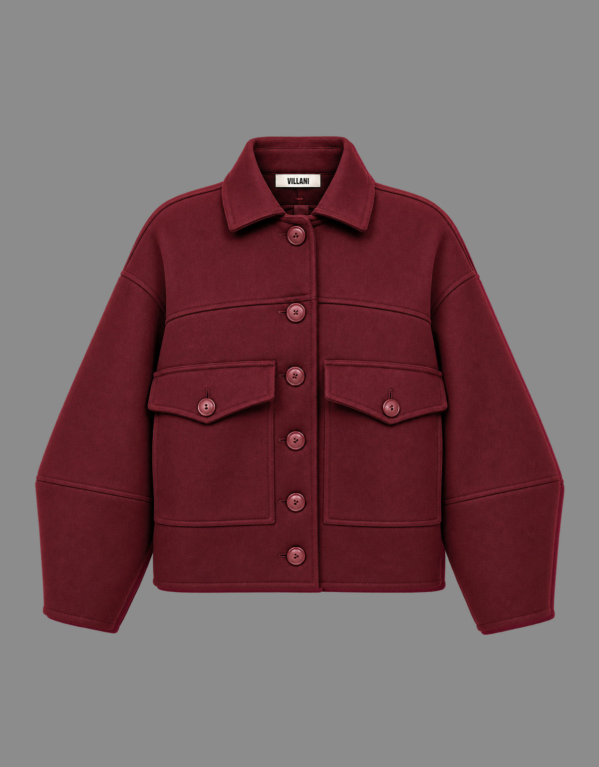 Garnet wool bomber jacket with balloon sleeves