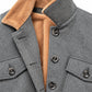 Grey flannel jacket lined with beige faux fur