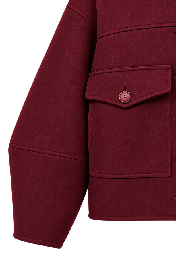 Veste blouson manches ballons en laine grenat