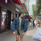 Petroleum blue wool balloon-sleeve jacket